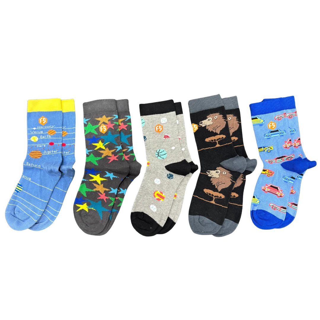 5 par børnestrømper i forskellige mønster