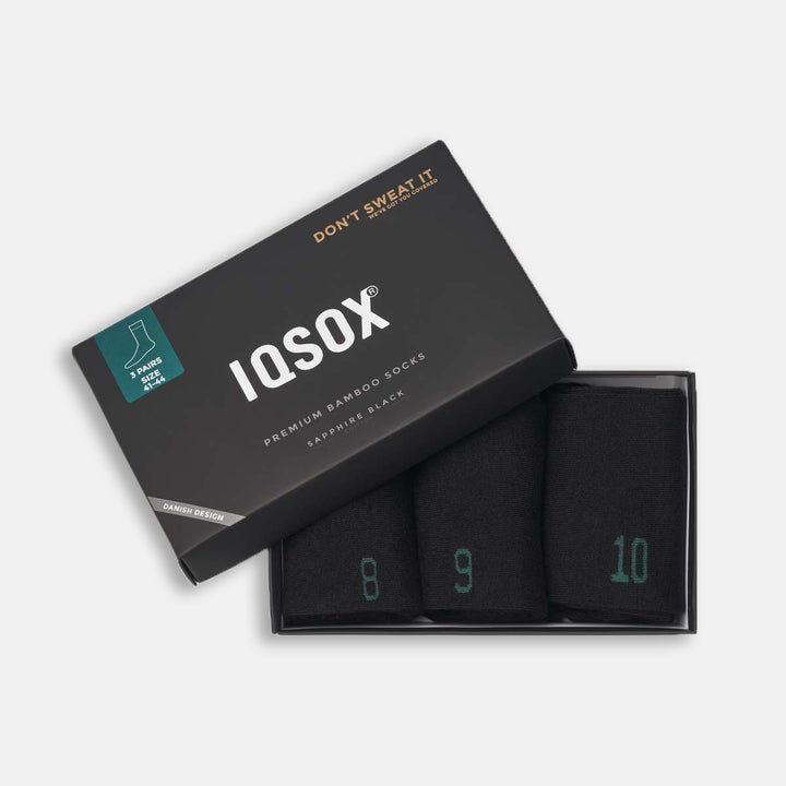 3 par sorte bambusstrømper i gaveæske fra IQ sox
