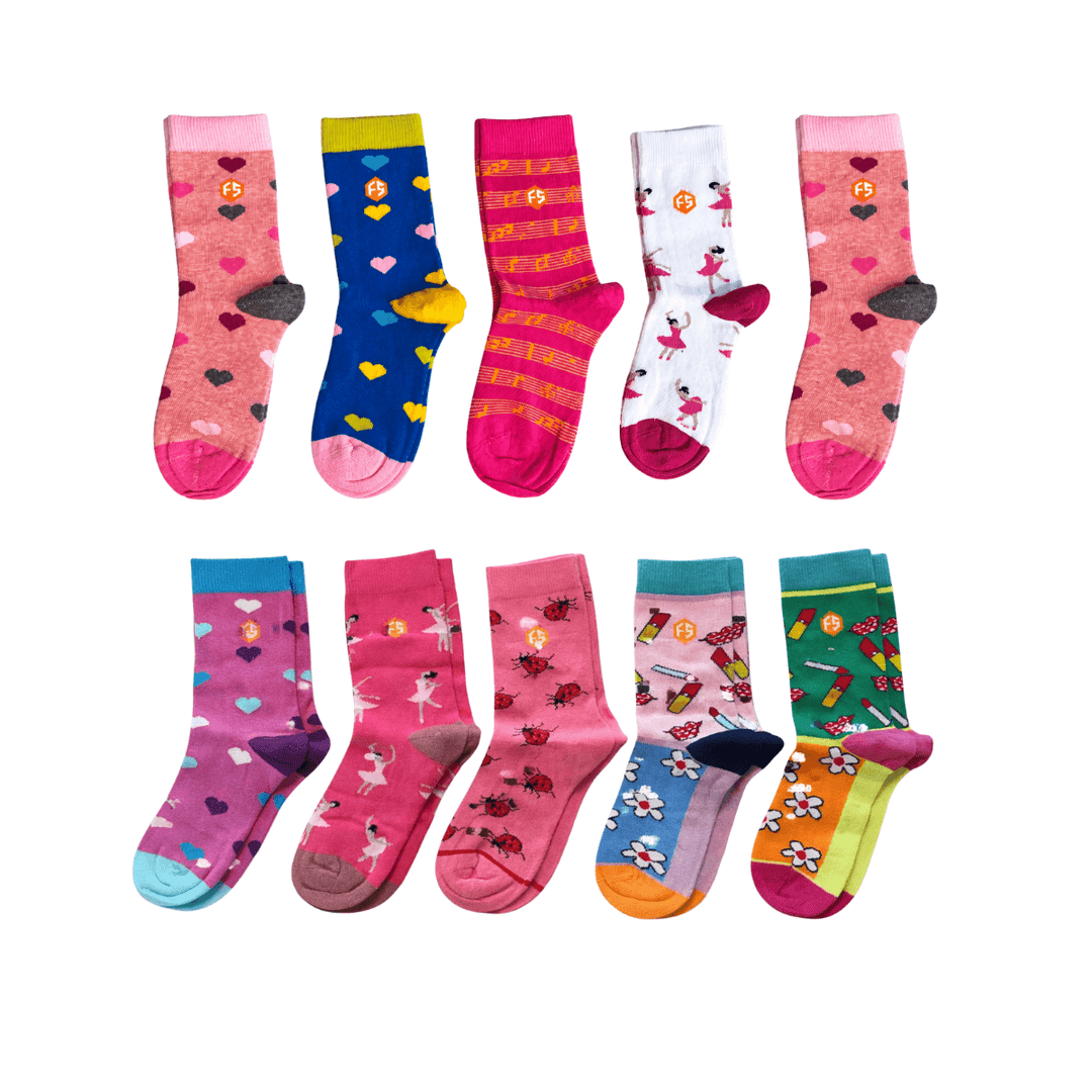 Strømper til piger, 10 par med mønster