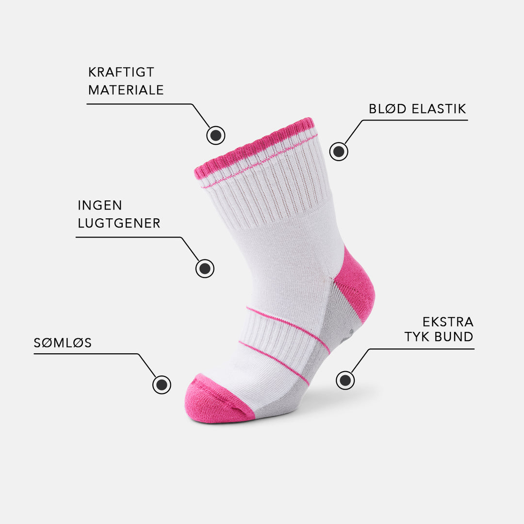 Tennis børnestrømper uden søm og elastik hvid og pink 
